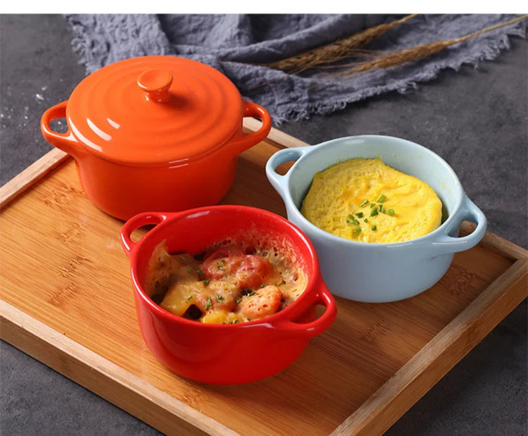Mini olla de sopa de cerámica con cubierta para niños, tazón de huevo para estofado, tapa, cacerola para restaurante, cocina casera, ollas de cocina usadas