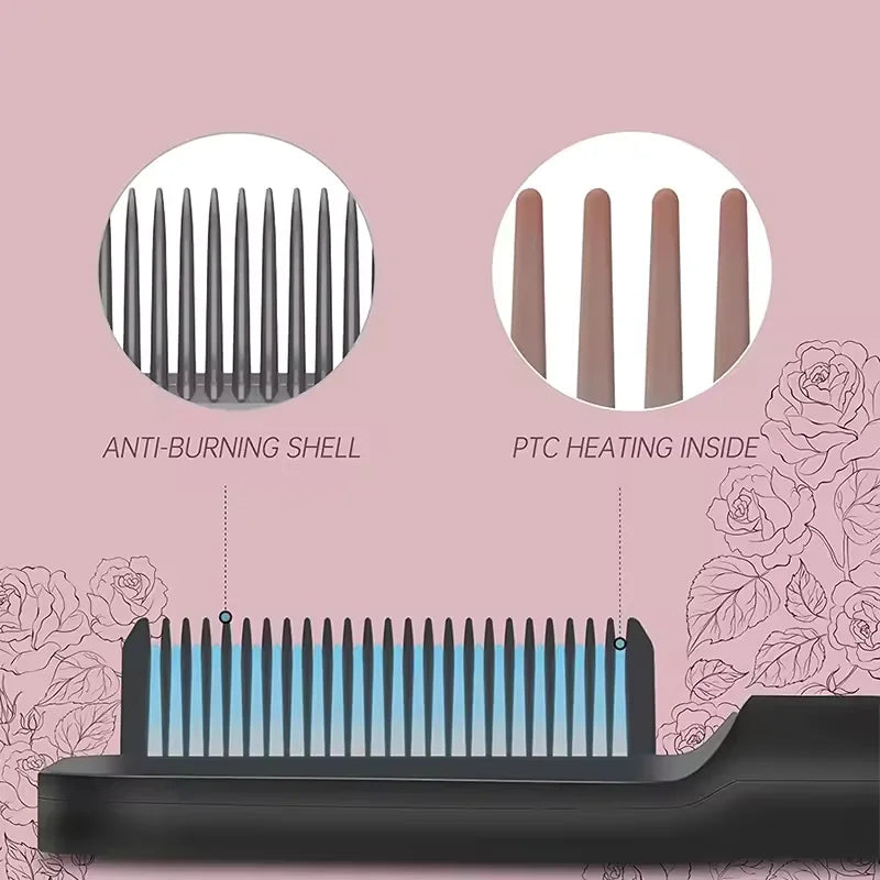 Plancha de Pelo Profesional de Calentamiento Rápido, Peine Eléctrico Caliente para Rizar el Cabello, Cepillo Multifuncional para Peinado y Cuidado Personal