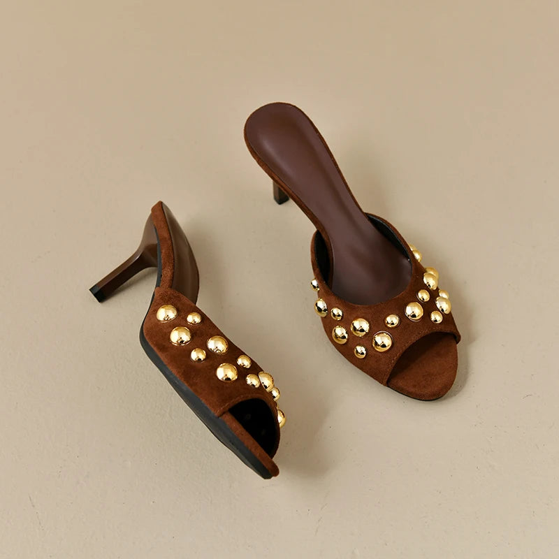 Novedad tacones finos Peep Toes Sandalias De Mujer cristal dedos cuadrados Slip On Mujer zapatillas sólido charol Zapatos Mujer 42