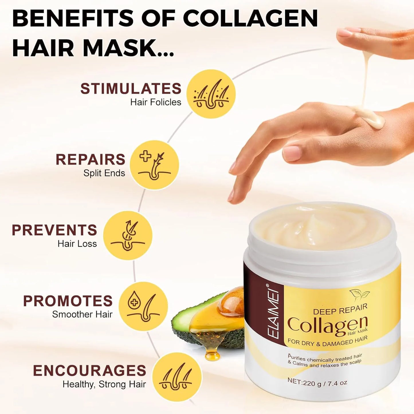 Mascarilla para el cabello de 50ml, aceite potente y 220ml, previene la sequedad, repara el daño, Frizz, enredos, 5 segundos, cuidado suave y suave