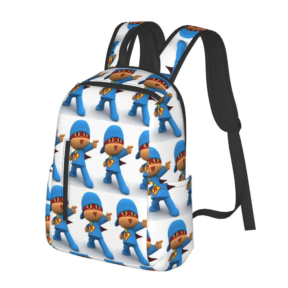 Mochila azul de dibujos animados de Pocoyo para niños, mochila de gran capacidad para niños, mochila escolar, bolsos de hombro para hombres y mujeres