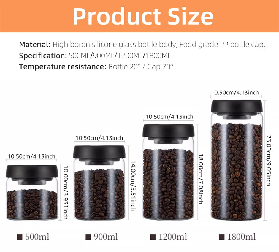 Frasco de Vidrio Hermético al Vacío para Almacenamiento de Granos de Café, Alimentos, Té, Frasco de Almacenamiento de Alimentos Frescos, Accesorios de Cocina