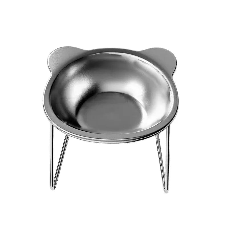 Cuenco de acero inoxidable para mascotas, espondilosis anticervical inclinada para gatos y perros, alimentador de doble uso