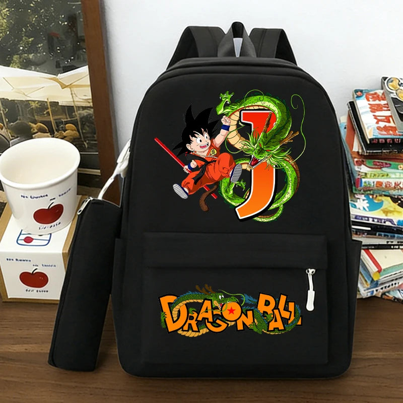 Juego de 2 Mochilas de Dragon Ball, Estuches para Lápices, Anime Son Goku, Bolsas de Hombro con Letras, Estuches para Bolígrafos, Mochilas Escolares Grandes de Dibujos Animados para Exteriores, Regalo
