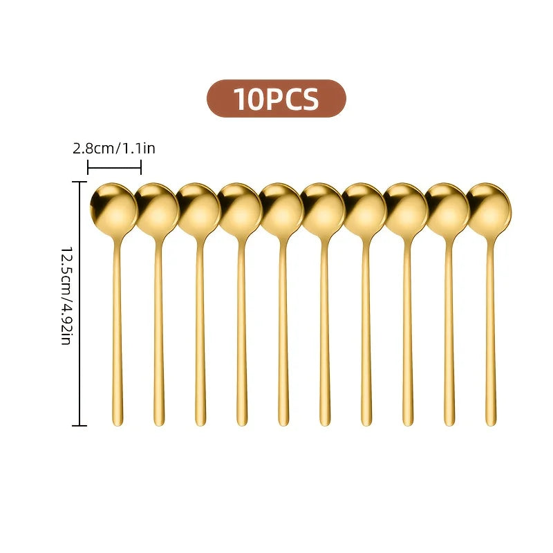 10 Uds. Cucharas de café de acero inoxidable, cucharas de postre, cucharaditas, cucharas de condimentos, adecuadas para el hogar, cafetería, fiesta, suministros de cocina