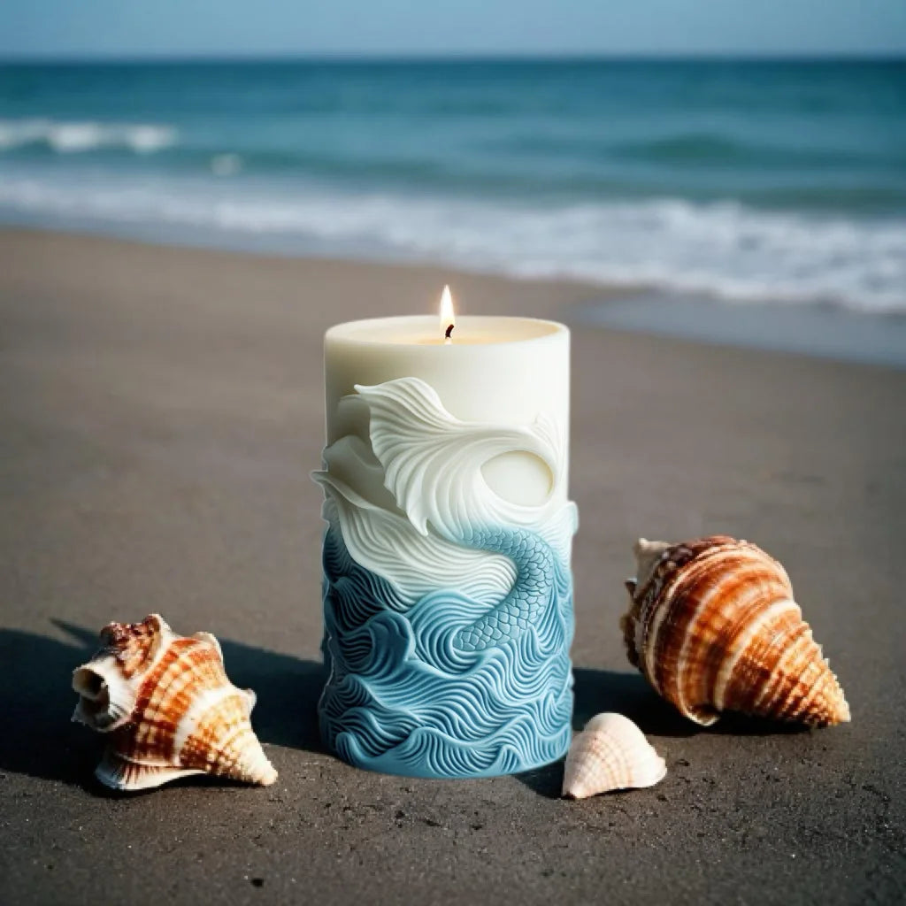 DIY estilo océano vela cilíndrica en relieve molde de silicona estrella de mar concha molde de resina cilíndrica ondas vieira moldes de yeso coral