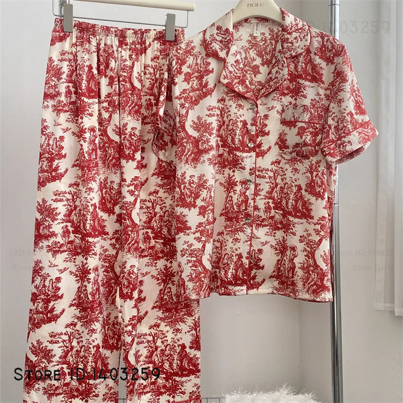 Nuevos Pijamas de satén sedoso para mujer, conjunto de 2 uds de Pijamas, ropa de dormir para primavera y otoño, ropa de salón, ropa de casa informal holgada para mujer, lencería