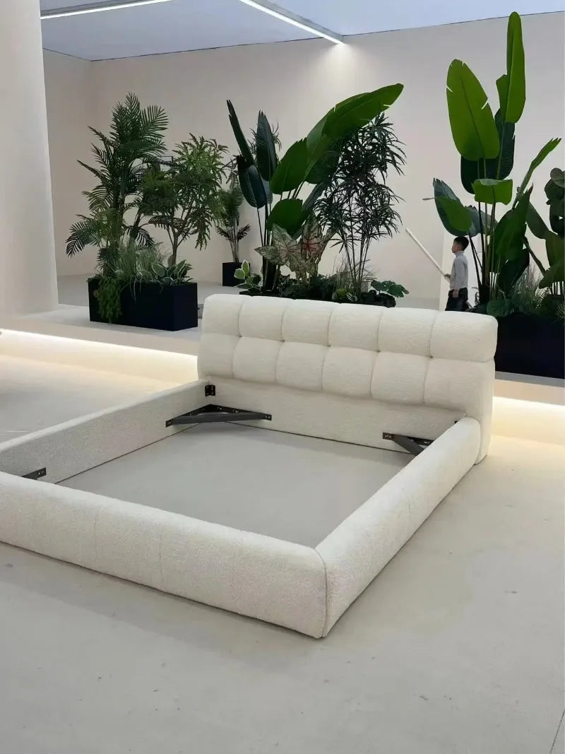 Base de Cama Moderna de Lujo con Diseño de Nube, Cama de Tela Bouclé Suave con Cabecera Acolchada, Cama Tapizada Tamaño Queen, Muebles de Dormitorio