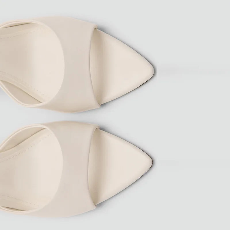 Sandalias de Tacón de Cuero Suave de Diseñador para Mujer, Sandalias Elegantes y Cómodas con Punta Puntiaguda y Tacón Delgado para Verano