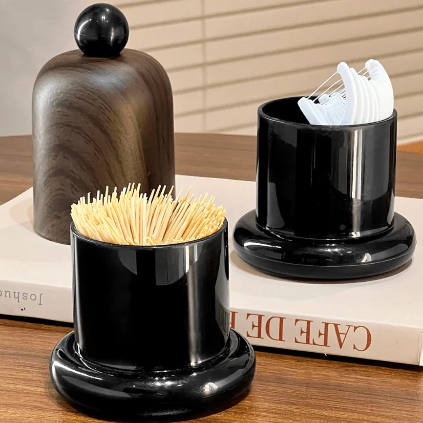 1 soporte elegante para palillos de dientes de madera de nogal con tapa de bola, diseño de madera maciza, decoración de alta gama para sala de estar y cocina, portátil