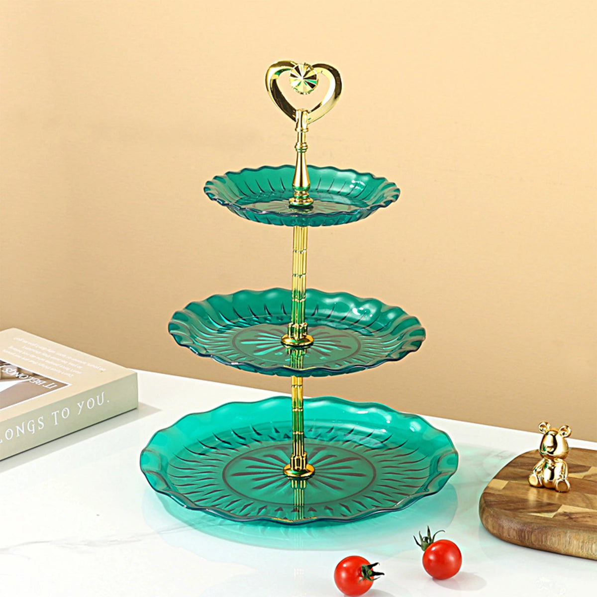 Mesa de exhibición de postre de plástico, Buffet ondulado de estilo europeo y americano, bandeja de servicio de postre, pastel, plato de fruta
