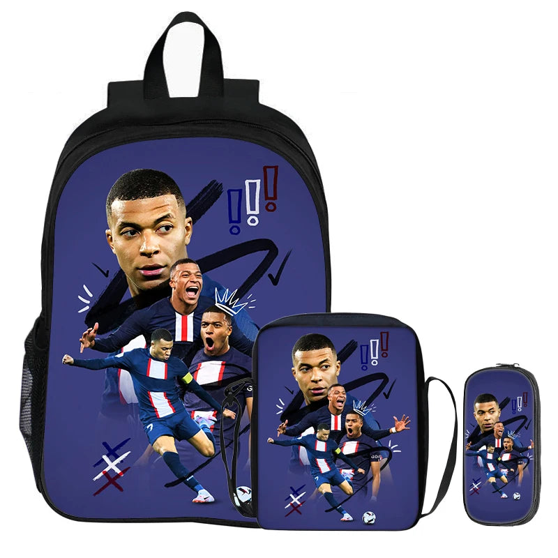 M-Mbappe-Conjunto de 3 uds de mochilas para niños, bolso de hombro para estudiantes, bolsas para lápices, mochila de estrella del fútbol, el mejor regalo