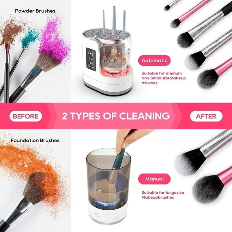 Limpiador de brochas de maquillaje eléctrico USB 3 en 1 con dispositivo de soporte automático de secado rápido-herramienta de libro de limpieza y secado de brochas de maquillaje
