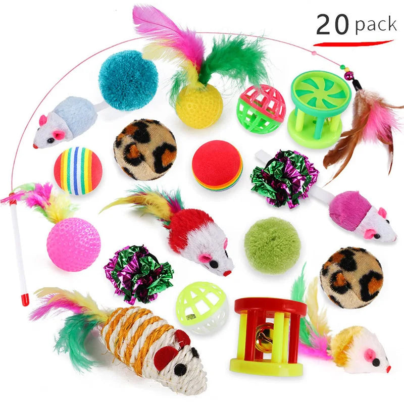 Paquete Variado de Juguetes para Gatitos - Set Combinado de Juguetes para Gatos, Juguete Divertido para Gatos, Varita con Ratón de Sisal, Bola con Campana, Suministros para Gatos