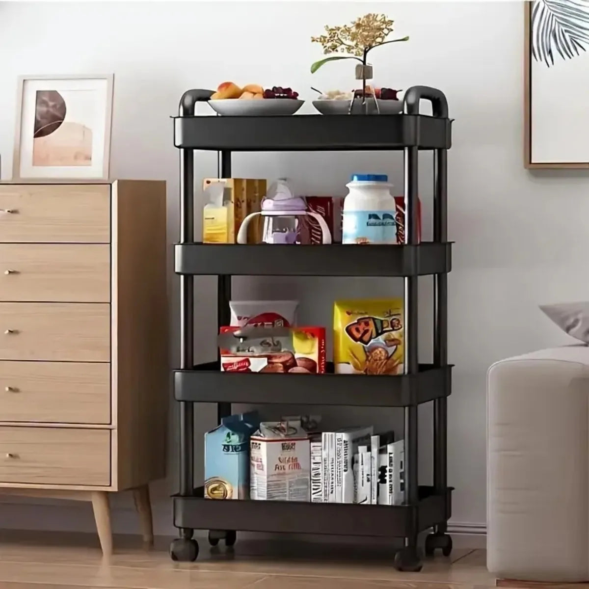 Carrito de almacenamiento de 4 niveles - carrito rodante multifuncional, adecuado para la cocina, el baño, la habitación de los niños, el dormitorio y más