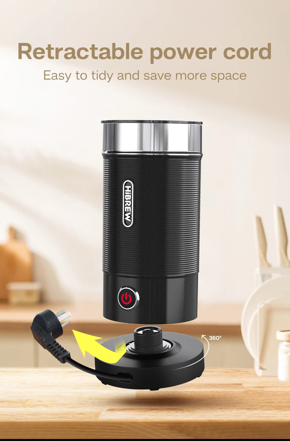 HiBREW Espumador de leche Espumador Mezclador de chocolate Latte frío/caliente Capuchino Calentador de leche completamente automático Cool Touch M1A