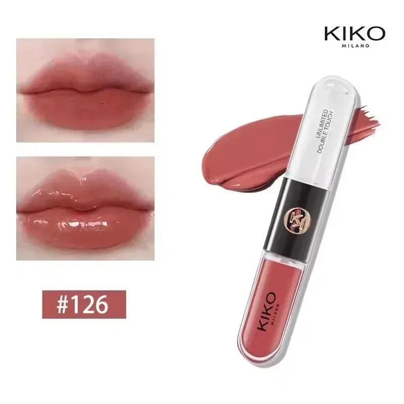 Kiko Labial de Doble Punta Transparente Efecto Espejo, No se Desvanece, No se Transfiere, Brillo Labial Tono Té con Leche, Pasta de Frijol, Maquillaje Labial Natural