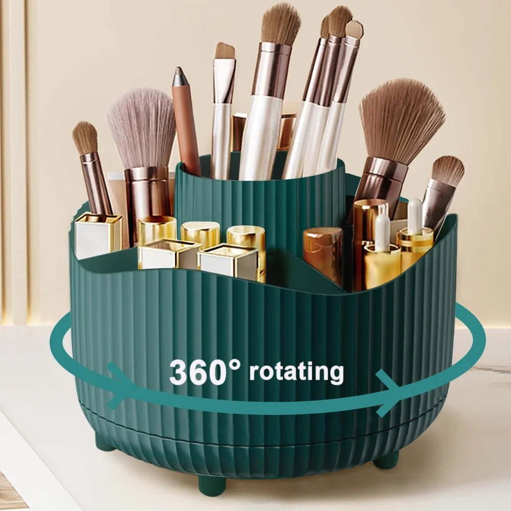 360 °   Caja de almacenamiento giratoria para maquillaje, organizador de maquillaje de escritorio, soporte para brochas cosméticas, soporte para lápiz de cejas y labios, contenedor de joyas