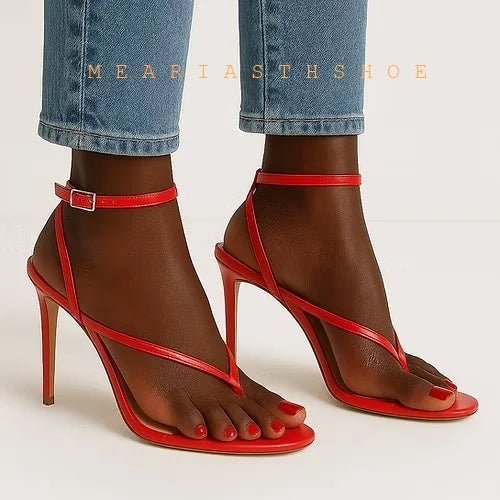 Sandalias de Tacón Alto con Punta Abierta y Correa en el Tobillo, de Cuero, con Hebilla, Diseño Sólido, Tacón Fino, para Mujer, con Lazos y Correa Trasera