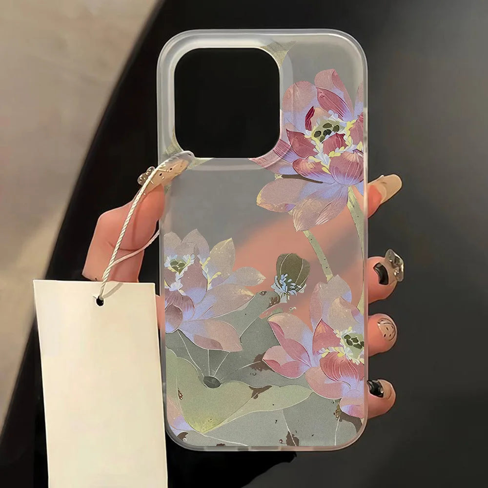 Funda de teléfono con flores para iPhone 16 Pro, funda trasera de piel sedosa delgada translúcida para iPhone 13 11 12 14 15 Pro Max 13 Mini 15 Plus