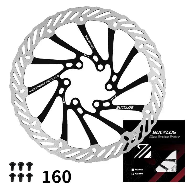 BUCKLOS-Rotor de freno de disco hidráulico ultraligero para bicicleta de montaña, disco de freno de bicicleta de carreras de carretera de montaña de 160/180/203mm con 6 pernos gratis
