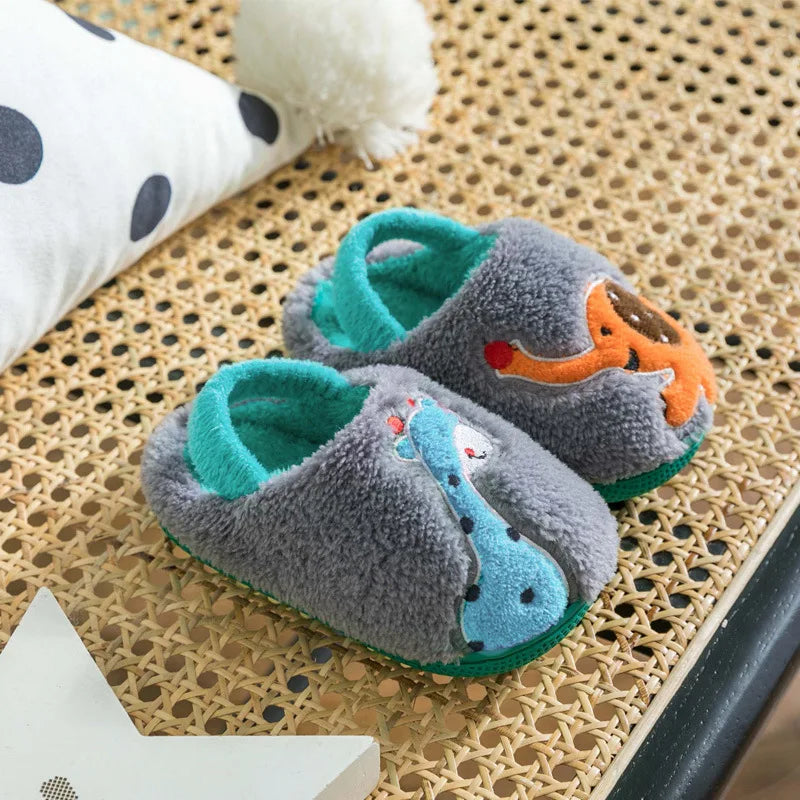 Zapatillas de algodón para bebé de 1 a 3 años, 2 hombres, Otoño/Invierno, antideslizantes para interiores, zapatos de algodón de felpa para niños, bolso con tacón para el hogar