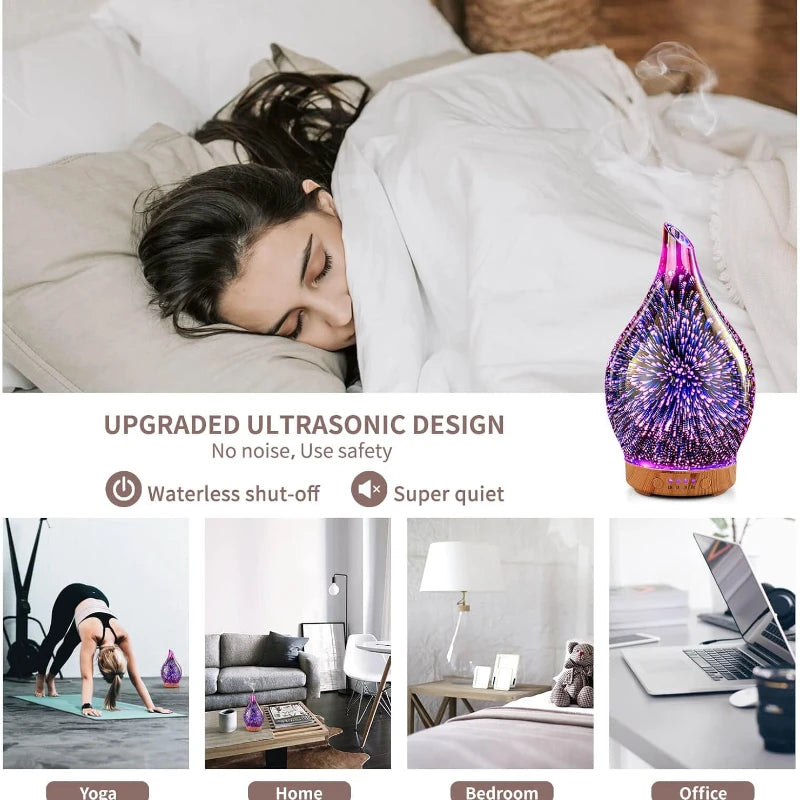 Difusor de aceites esenciales, humidificador ultrasónico de aromaterapia 3D, ajuste de temporizador de apagado automático, decoración de Aroma para regalo de oficina en casa