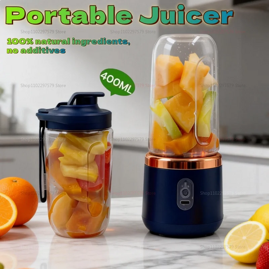 Licuadora Portátil de Doble Vaso, Exprimidor USB, Mezclador de Frutas para Smoothies, Batidos y Jugos, Procesador de Alimentos Compacto, Exprimidor de Naranjas