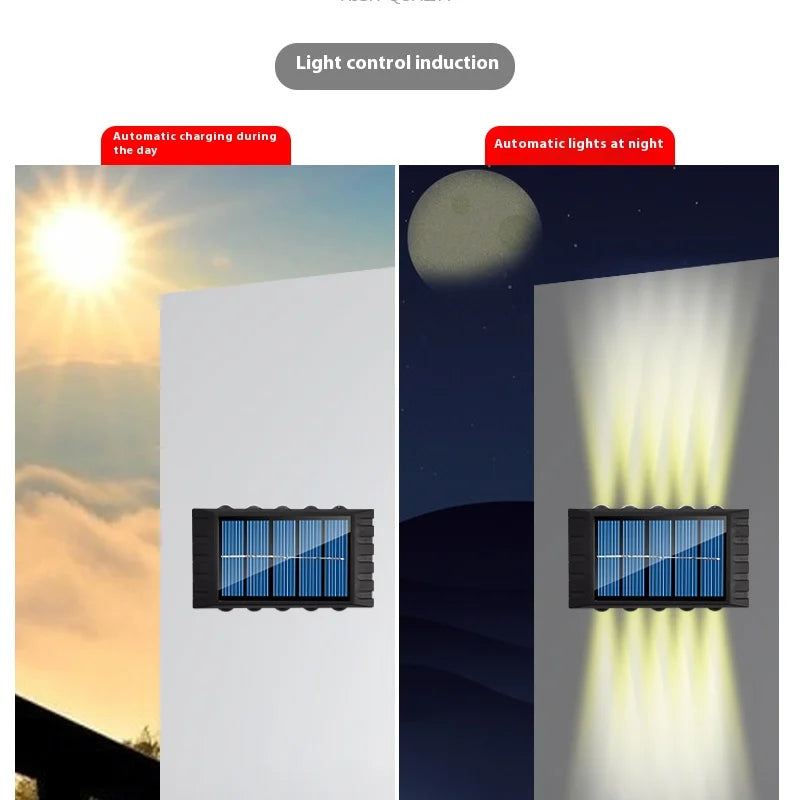 Lámpara Solar de pared de 4/6/8/10LED, decoración de calle para patio, luz impermeable para exteriores, iluminación luminosa arriba y abajo, lámpara de paisaje de jardín