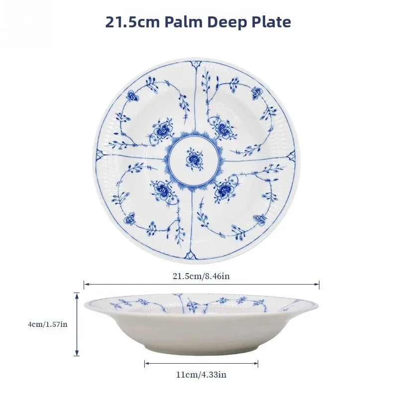 Juego de vajilla de porcelana blanca de Jingdezhen con diseño de hierba Tang azul y blanca, plato llano para uso doméstico, t...