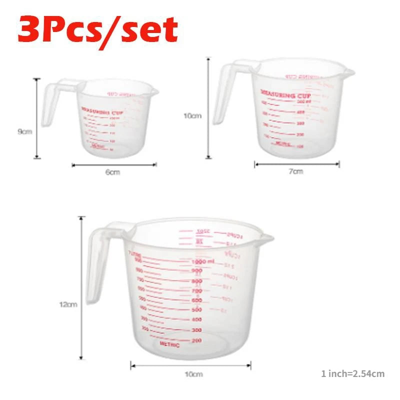 3 unids/set tazas medidoras de líquidos para hornear taza a escala de PVC vaso medidor de volumen de plástico herramientas de cocina para hornear