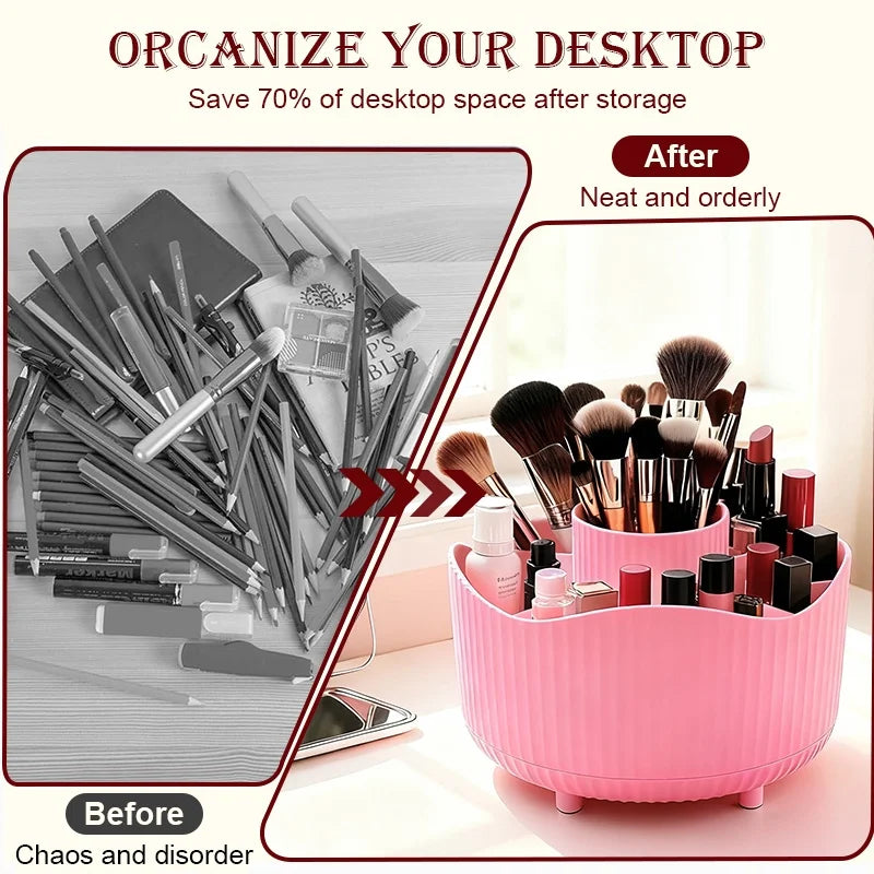 360 °   Caja de almacenamiento giratoria para maquillaje, organizador de maquillaje de escritorio, soporte para brochas cosméticas, soporte para lápiz de cejas y labios, contenedor de joyas