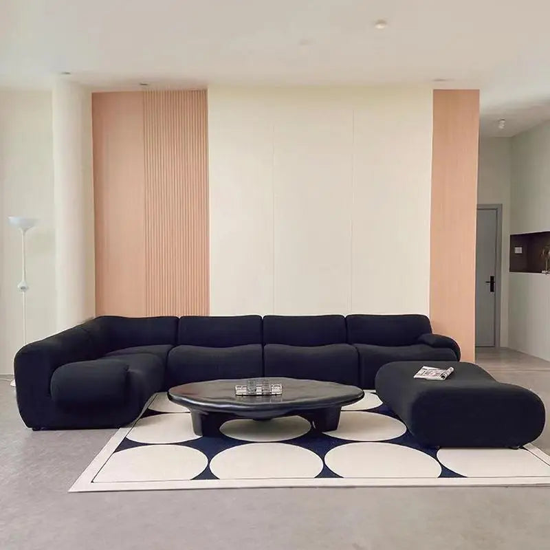 Sofá modular comprimido al vacío, seccional de tela Wabi-Sabi Sherpa con espuma muy elástica, estilo crema de mediados de siglo, ahorro de espacio