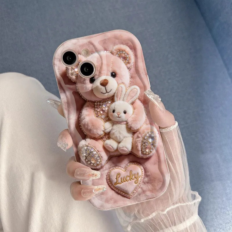 Funda de Teléfono con Estampado de Oso de Peluche Rosa de Dibujos Animados para iPhone 17 16 Pro Max 15 14 13 12 11, Funda para iPhone Air 16E XS XR X