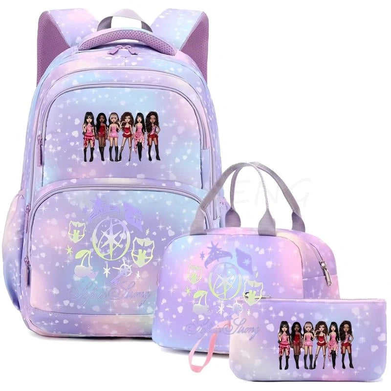 Mochila Katseye para mujer, 3 unidades/juego, mochila escolar para estudiantes, mochila de viaje al aire libre de gran capacidad, mochila escolar para estudiantes con dibujos animados