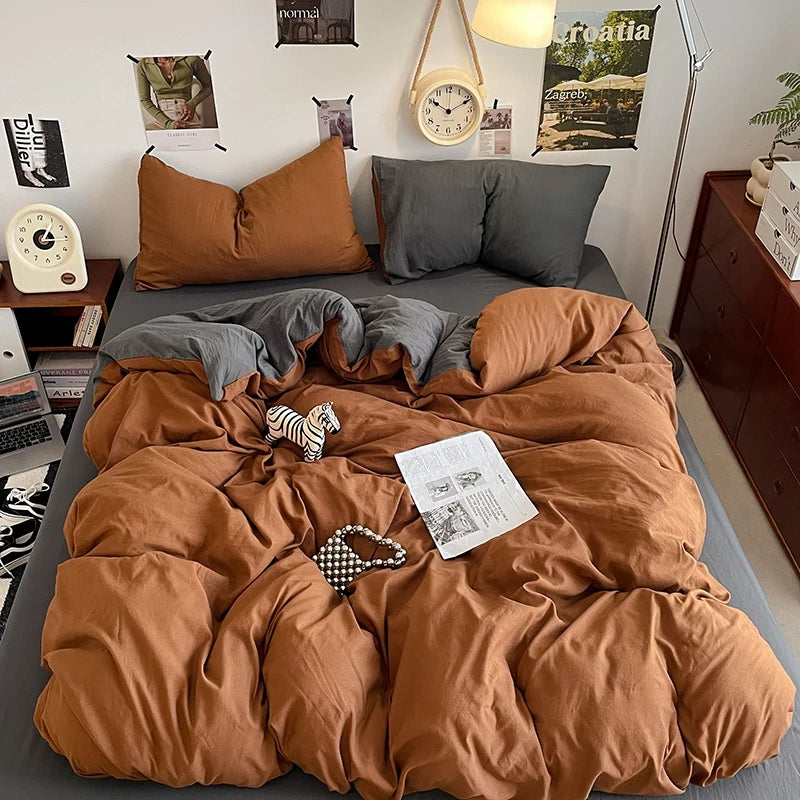 Funda nórdica de poliéster para dormitorio, juego de ropa de cama de 3 piezas, Color liso, rosa y gris, 2 fundas de almohada