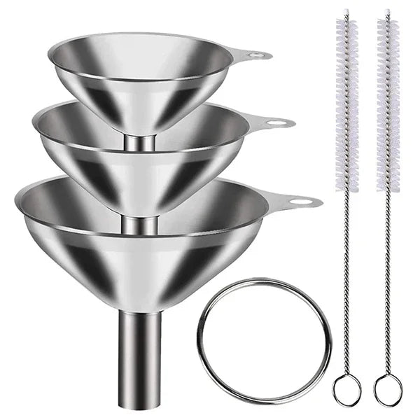 Juego de embudos de cocina de acero inoxidable, embudos metálicos de calidad alimentaria para llenar botellas, embudos pequeños para especias de aceites esenciales, 3/5 Uds.