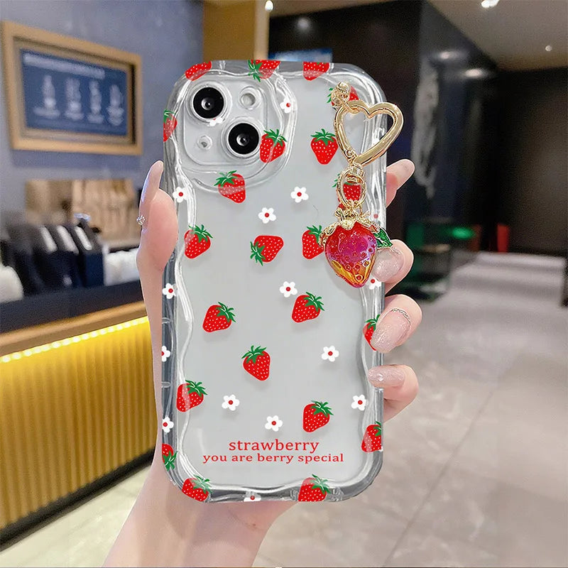 Funda con colgante de flor de fresa para Realme 15 13 14 Pro Plus 12 12X C71 C67 8i 8 C15 C12 C25 C25S C11 11 5G 7 6 5 Pro