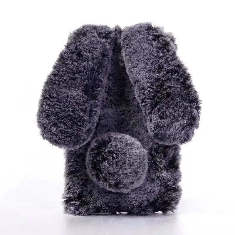 Funda de teléfono de piel de conejo de peluche 3D para iPhone 17 16 15 14 13 12 11 Pro Max funda de silicona suave