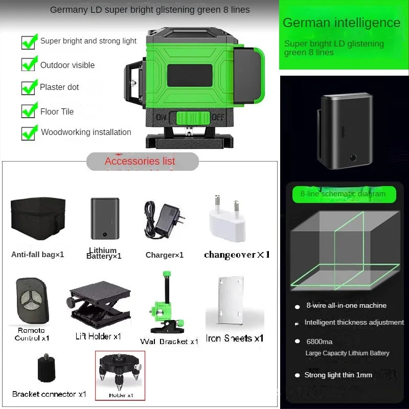 Láser 4D de 16 líneas Nivel 3 °   Herramienta de nivelación con función autonivelante, líneas láser omnidireccionales para piso y pared con trípode