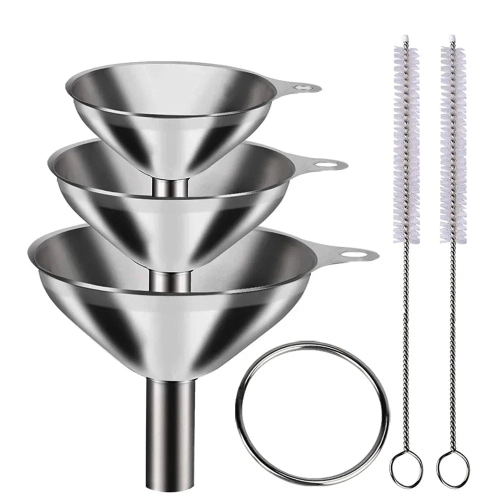 Juego de embudos de cocina de acero inoxidable, embudos metálicos de calidad alimentaria para llenar botellas, embudos pequeños para especias de aceites esenciales, 3/5 Uds.