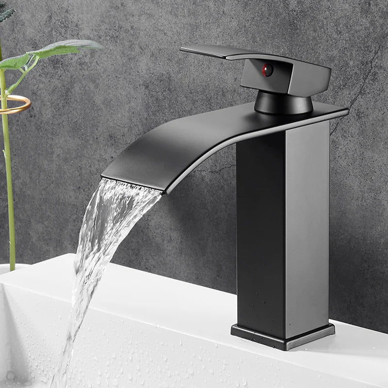Lavabo cascada para el hogar, grifo alto y bajo de acero inoxidable, lavabo negro para inodoro frío y caliente, Baño
