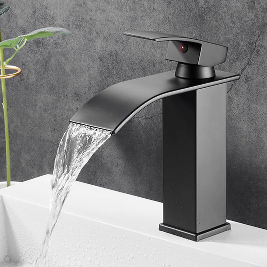 Lavabo cascada para el hogar, grifo alto y bajo de acero inoxidable, lavabo negro para inodoro frío y caliente, Baño