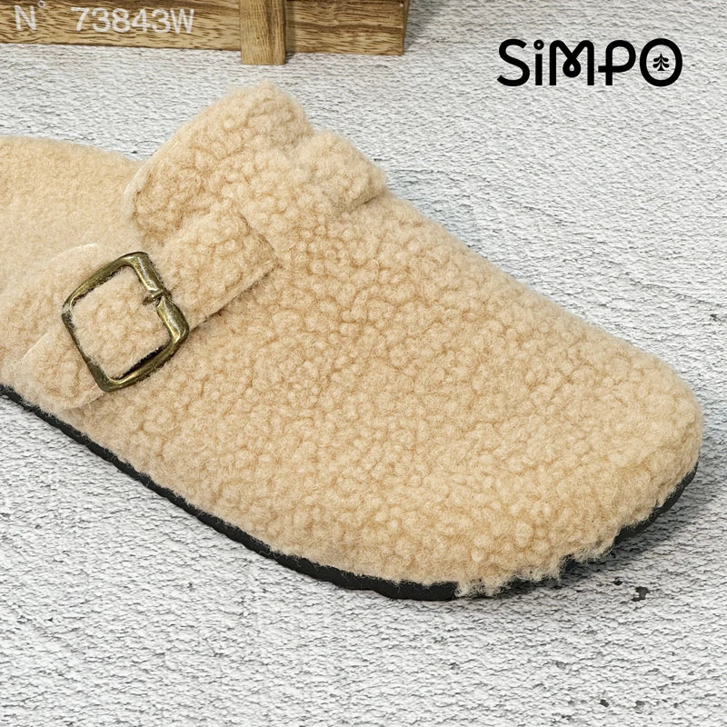 Otoño e Invierno nuevas mujeres y hombres tela de gamuza zapatilla de punta cerrada interior o exterior Slip-on Retro Sandalias planas duraderas