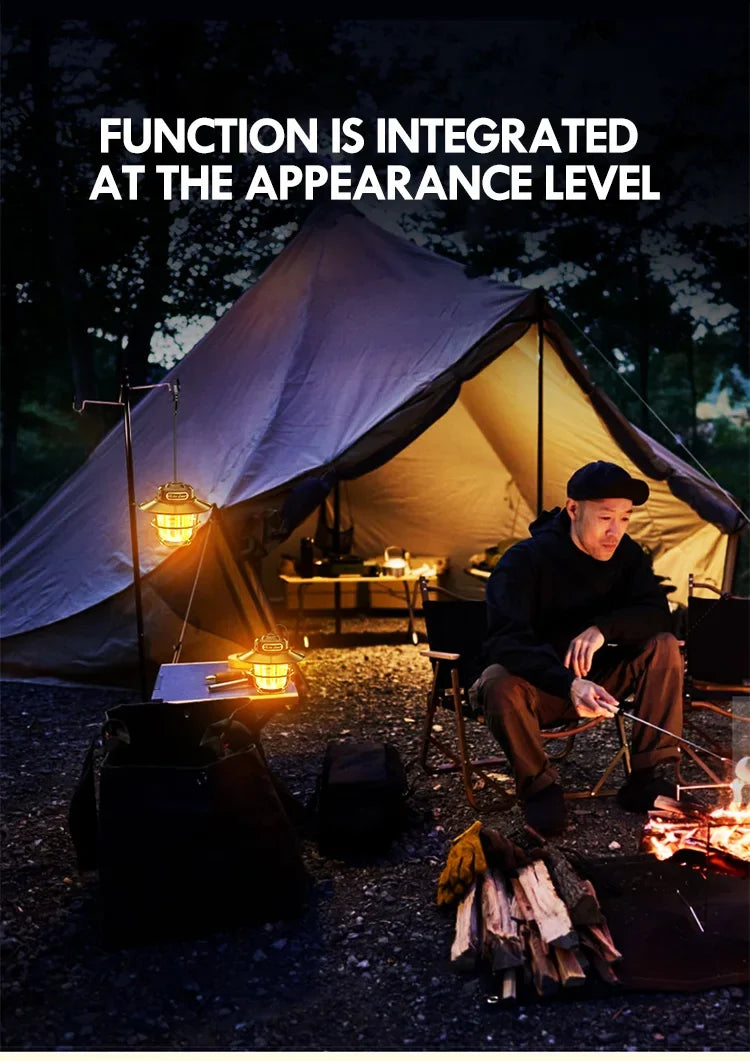 Lámpara LED para acampar, lámpara colgante Retro, luz portátil con atenuación continua para acampar, linterna de luz recargable impermeable para exteriores