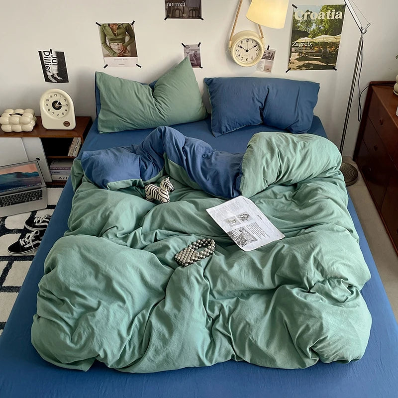 Funda nórdica de poliéster para dormitorio, juego de ropa de cama de 3 piezas, Color liso, rosa y gris, 2 fundas de almohada