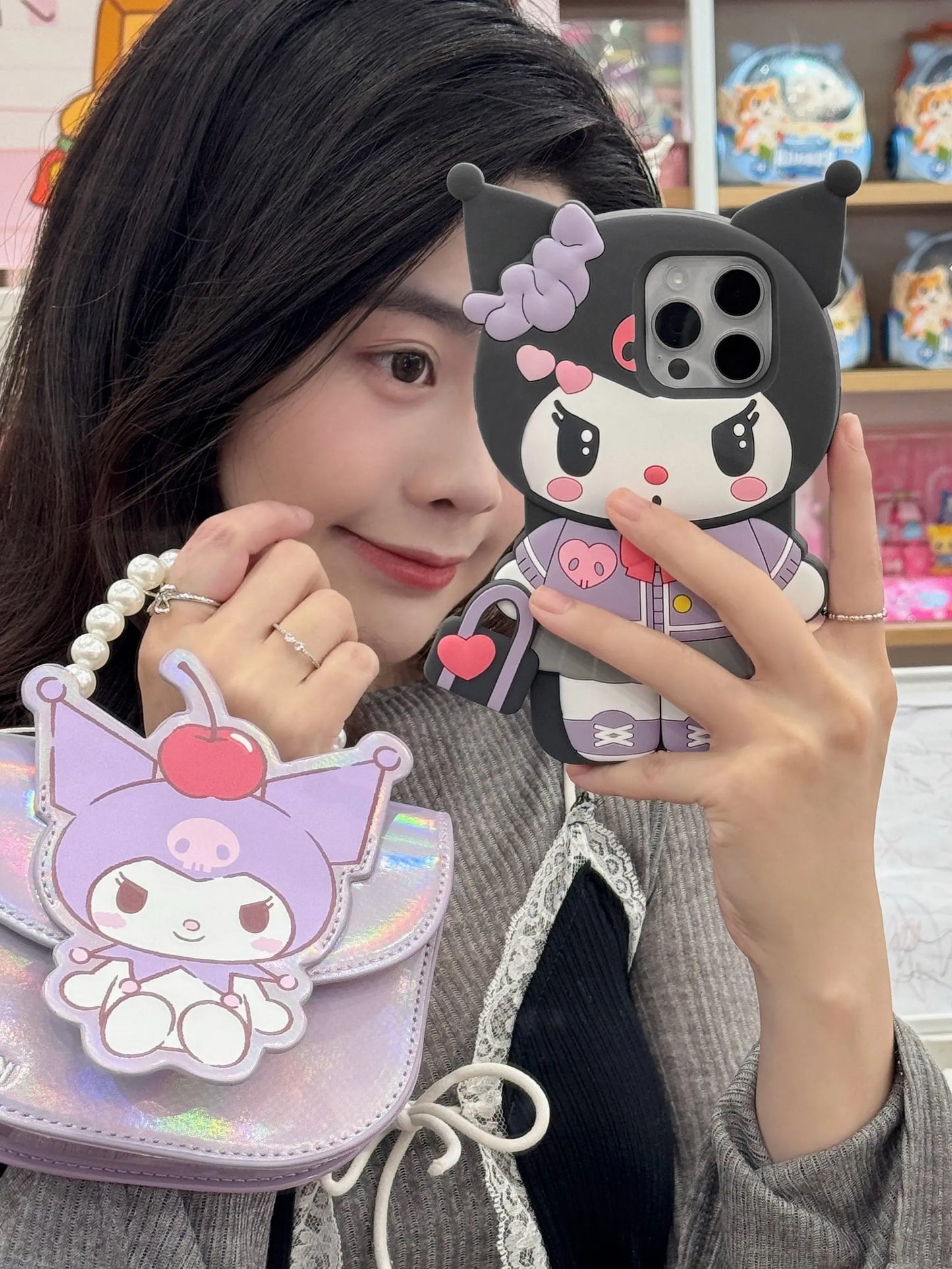 Funda de teléfono Kuromi con dibujos animados en 3D para iPhone 17 Pro17 16 15 14 13 12 11 Pro Max 16 Plus, fundas de teléfono de silicona suave a prueba de golpes