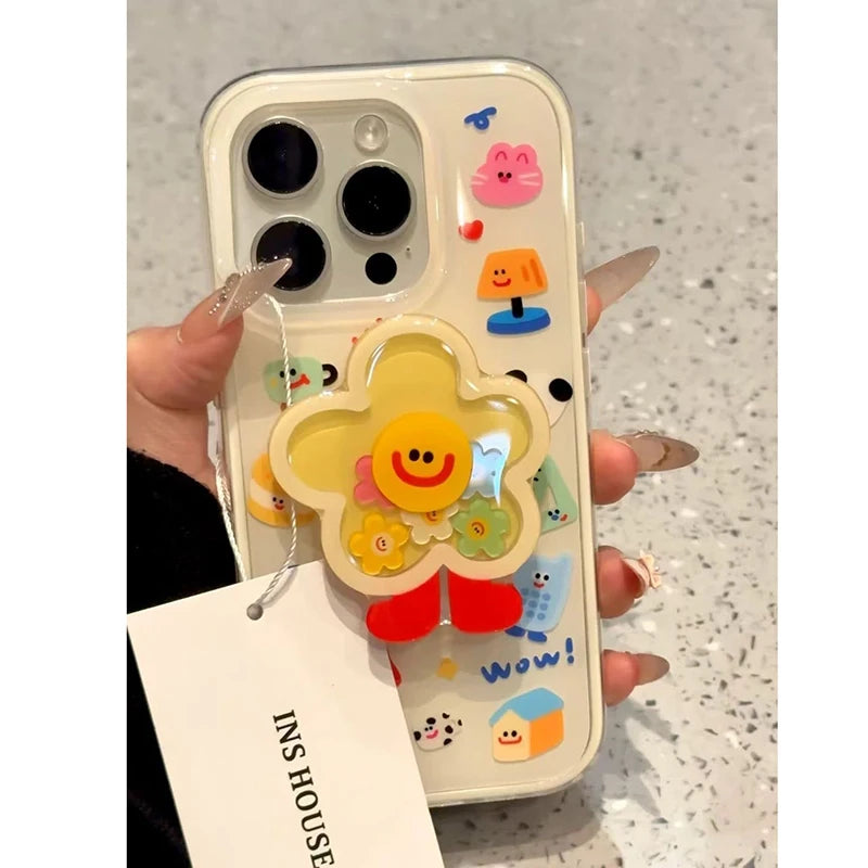 Para iPhone 17 Pro Max 16E 16 14 Plus 15 Pro Max 13 Mini 12 11 soporte Tok de agarre sacible de dibujos animados funda dura de acrílico blanco para teléfono