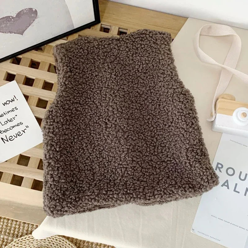 Otoño Invierno bebé lana de cordero más chaleco de terciopelo niñas niños chaleco de felpa de un solo pecho cuello en V niño cálido moda abrigo cálido