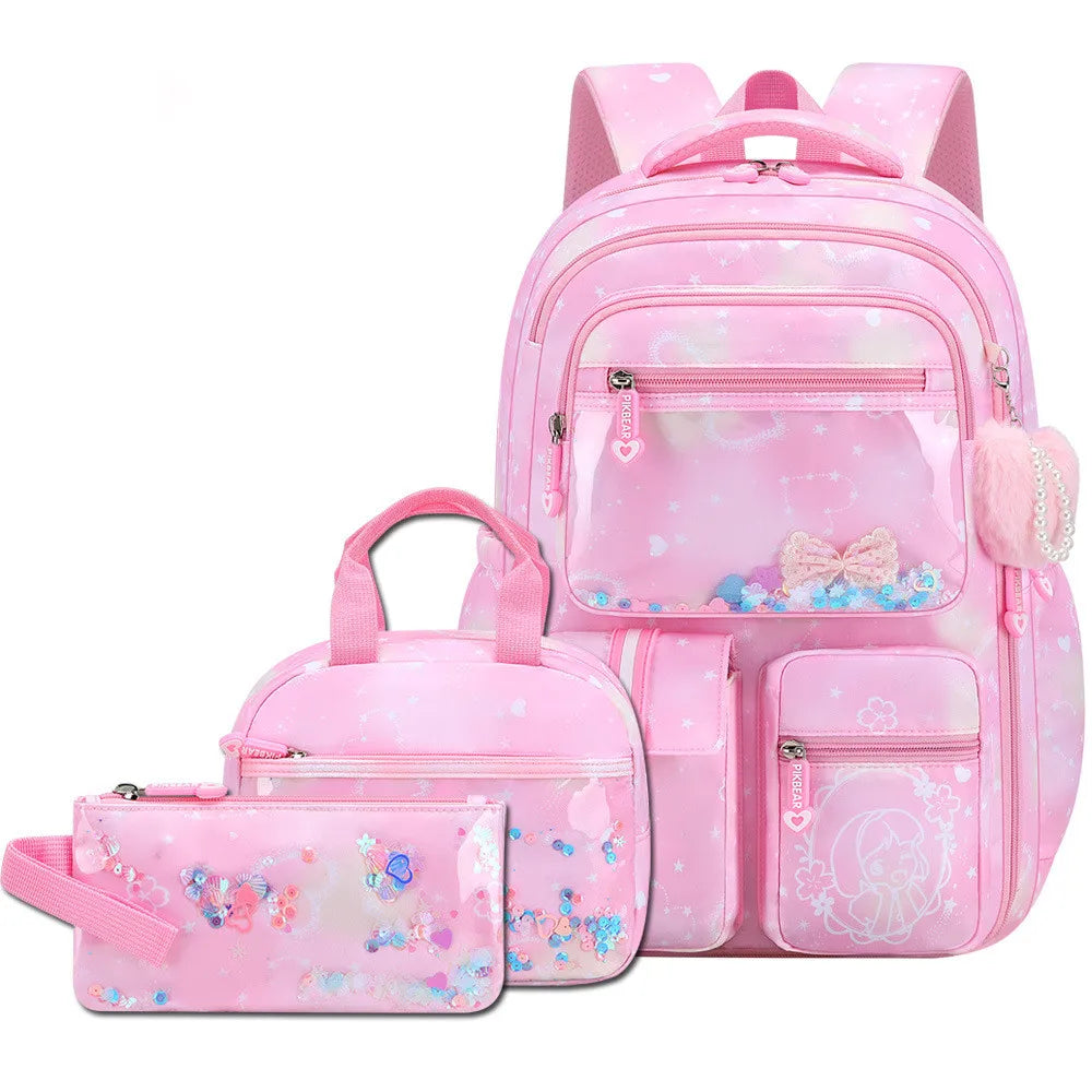 Mochila Escolar 2026 con Colgante de Amor, Juego de 3 Piezas, Decoración de Mariposas, Mochilas Escolares para Niñas, Estilo Princesa
